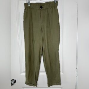 Zara High Rise Relax Trouser Medium Olive Green Paperbag Waist Slightly Taper
